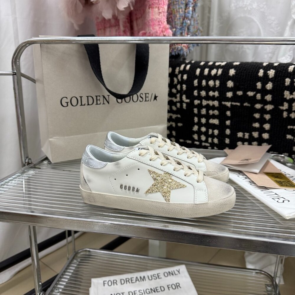 Golden Goose Women's White and Gold Sneakers